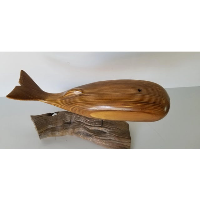 1980s Vintage Hand-Carved Wood Whale Sculpture For Sale - Image 4 of 11
