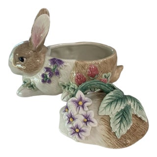 Vintage MCM Fitz & Floyd Essentials, Botanical Bunny Container Box With Lid For Sale