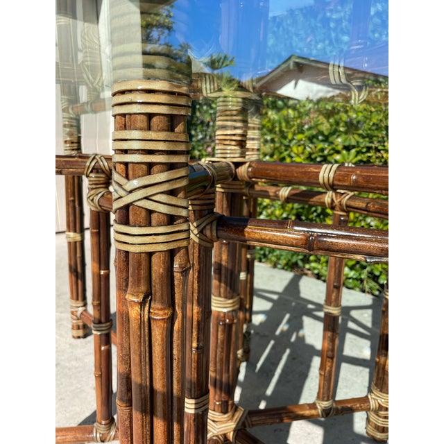 McGuire Vintage Bamboo Dining Table With Oval Glass Top For Sale In San Diego - Image 6 of 12