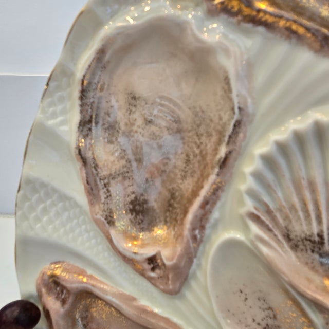 Late 19th Century Late 19th Century Weimar Germany Iridescent Pink Porcelain Scalloped Oyster Plate For Sale - Image 5 of 8
