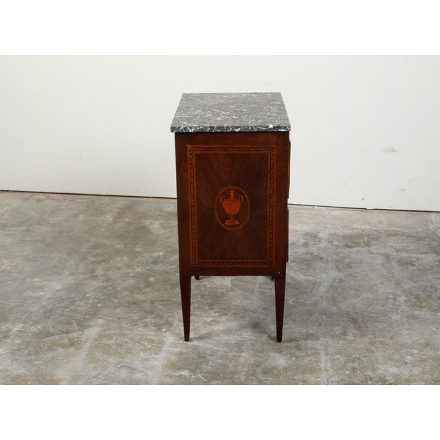 Petite Italian 18th Century Neoclassical Commode with Marble Top and Marquetry For Sale - Image 11 of 12