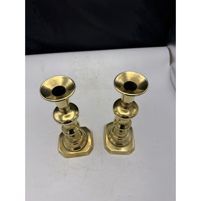 English Pair of Vintage English Brass Candlesticks For Sale - Image 3 of 6
