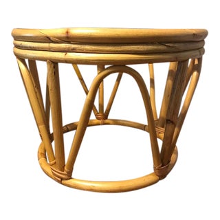 Vintage Bamboo and Rattan Footstool For Sale