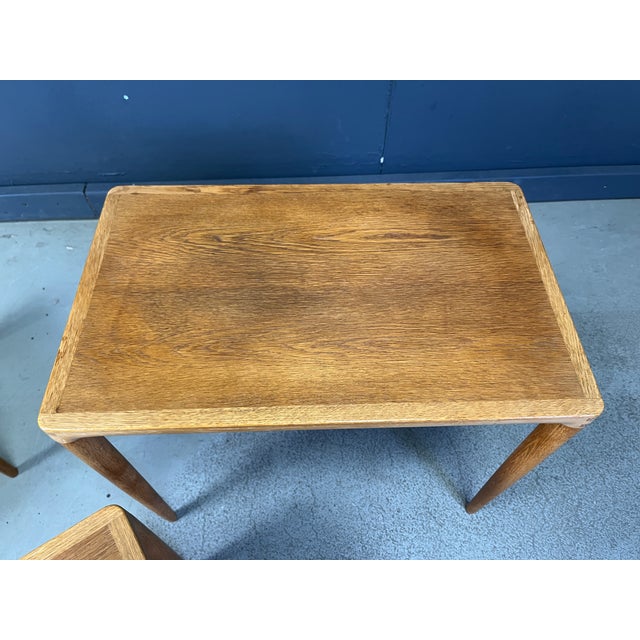 1960s Nesting Tables in Oak attributed to H.W. Klein for Bramin, Denmark, 1960s, Set of 3 For Sale - Image 5 of 11
