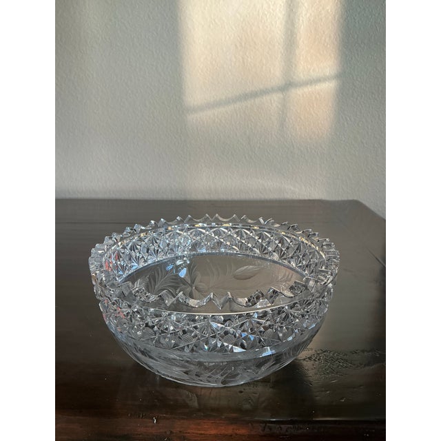 American Vintage American Brilliant Cut Glass Crystal Bowl With Sawtooth Rim For Sale - Image 3 of 12