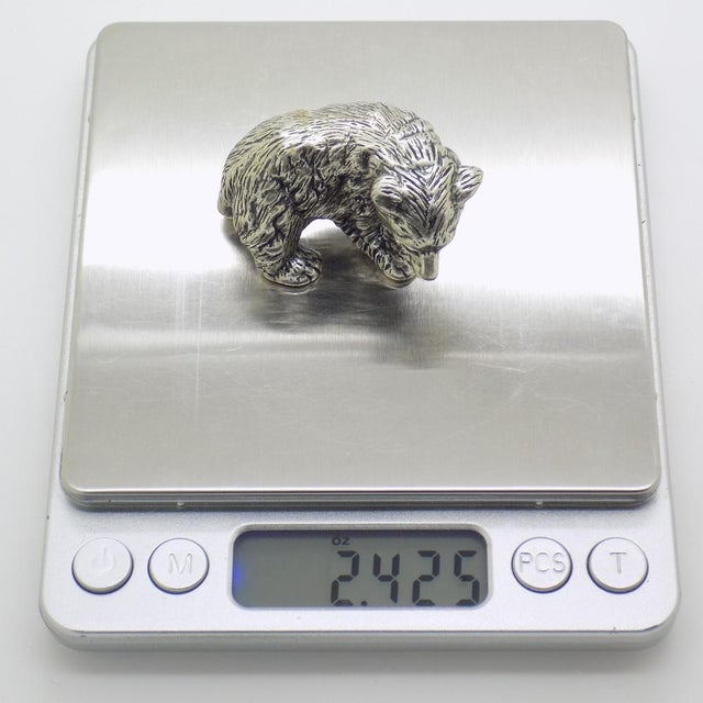 Large Vintage Italian Handmade Silver Brown Bear Cub Figurine, Novara, 1970s For Sale - Image 14 of 16