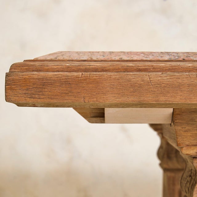 French Neoclassical Revival Oak + Pink Granite Top Desk, 1940s For Sale - Image 9 of 11