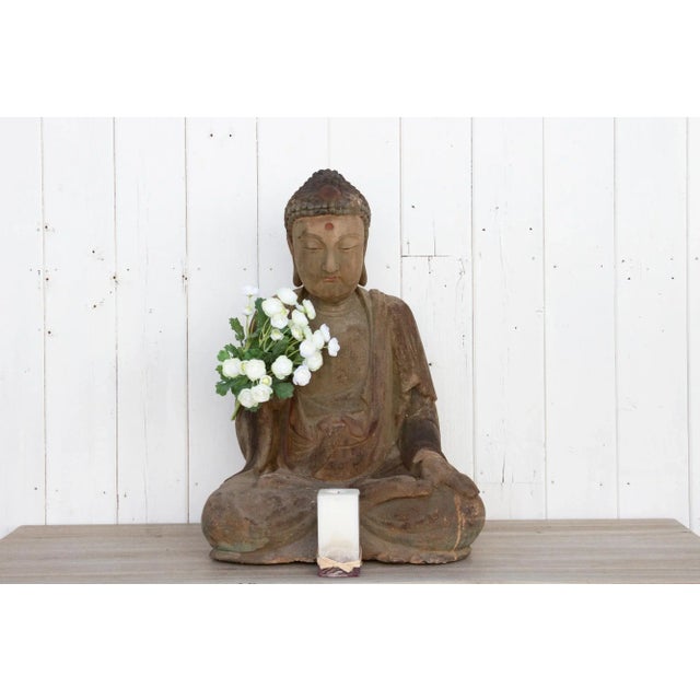Antique Carved Wood Mediating Buddha For Sale - Image 9 of 10