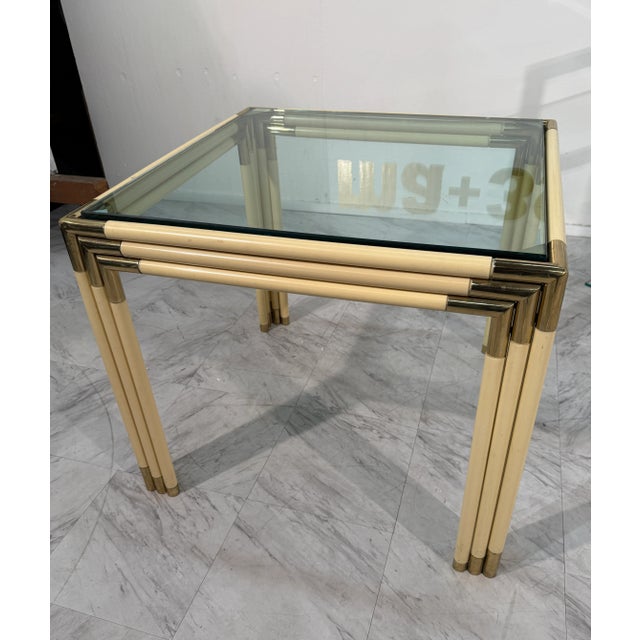 Mid-Century Modern Square Side Table With Brass, Lacquered Bamboo-Style Frame & Glass Top, 1970s For Sale - Image 3 of 11