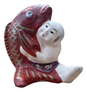 Vintage Japanese Kintarō with Carp Figurine, 1950s