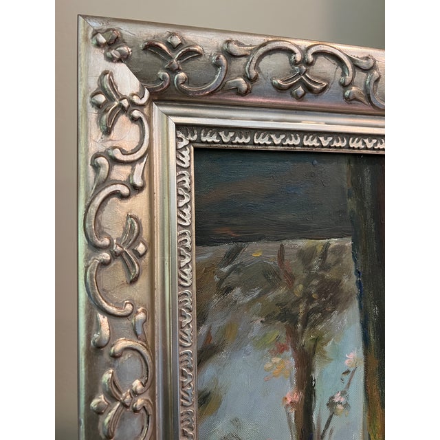 Vintage Oil Painting in Ornate Silver Frame For Sale - Image 9 of 18