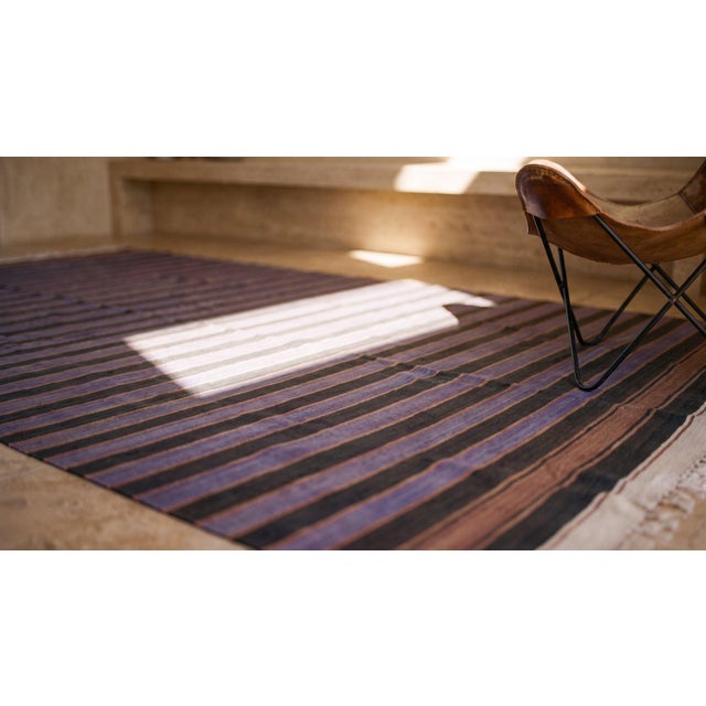Textile 1930s Purple Stripe Antique Indian Dhurrie Rug 11'5 X 15'8" Flat Weave Cotton Carpet For Sale - Image 7 of 7