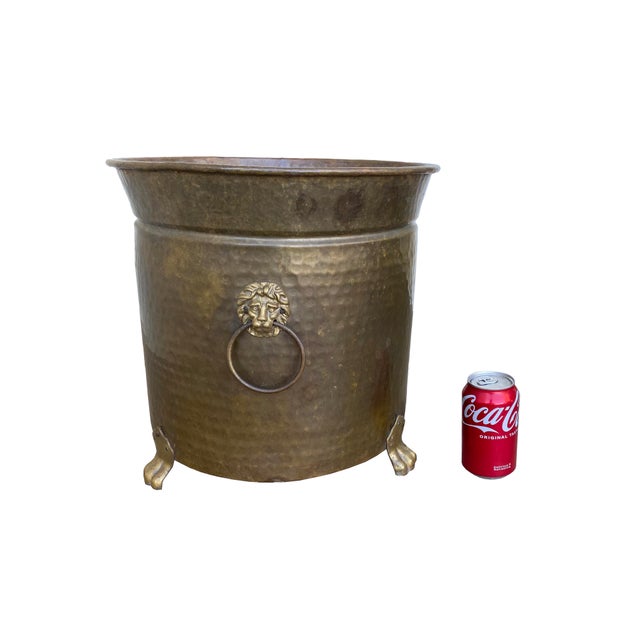 Brass Large Antique Brass Jardinière With Lion Motifs and Ring Handles For Sale - Image 8 of 8