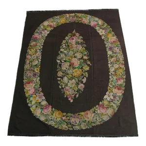 19th Century Antique Needlework Floral Rug