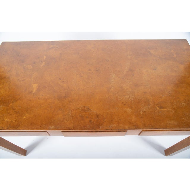 Mid-Century Modern Mid 20th Century Italian Burlwood Three Drawer Parsons Desk For Sale - Image 3 of 3