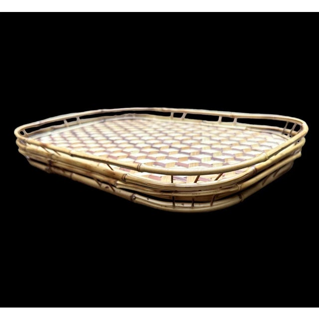 Mid 20th Century Wicker Weave Bamboo Stackable Serving Trays Set of 3