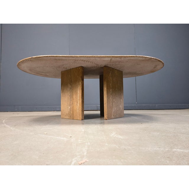 Vintage Oval Travertine Coffee Table, 1970s, in Very Good conditions. Designed 1970 to 1979