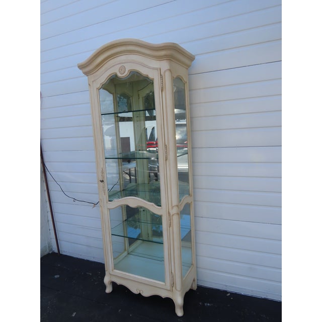 Wood Ethan Allen French Tall Narrow Painted Curio China Display Cabinet Vitrine 6888 For Sale - Image 7 of 16