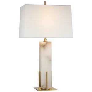 Thomas O'Brien for Visual Comfort Signature Gironde Large Table Lamp in Alabaster & Hand-Rubbed Antique Brass with Linen Shade