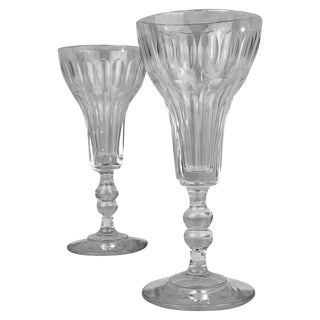 A Pair of French Hand Blown Cut Crystal Flutes For Sale