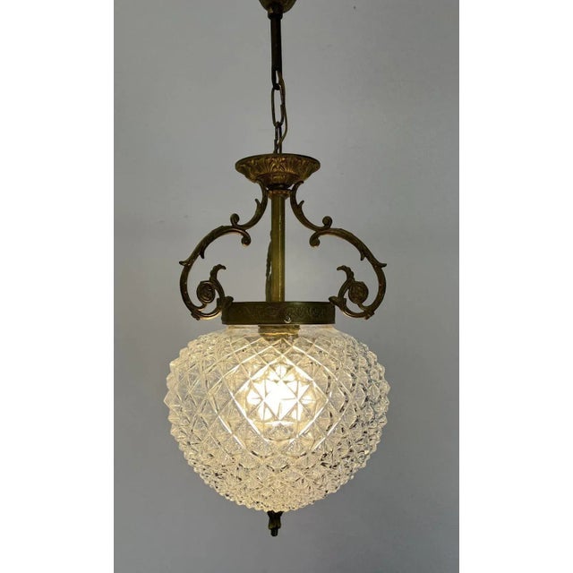 Brass and Pressed Crystal Pendant Light For Sale - Image 9 of 10