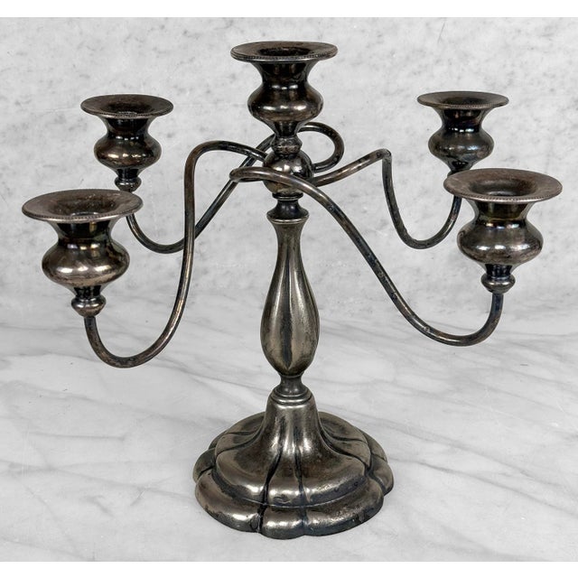 Victorian Antique Victorian Silver Plate Rotating Candelabra Candlestick Holder For Sale - Image 3 of 8