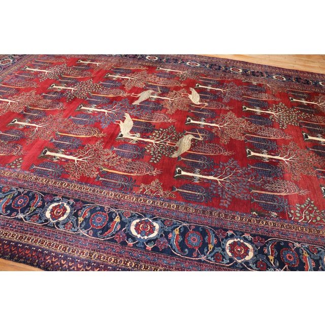 Red Early 20th Century Zabihi Collection Persian Animal Crane Tabriz Willow Carpet - 12'2" x 17'10" For Sale - Image 8 of 12