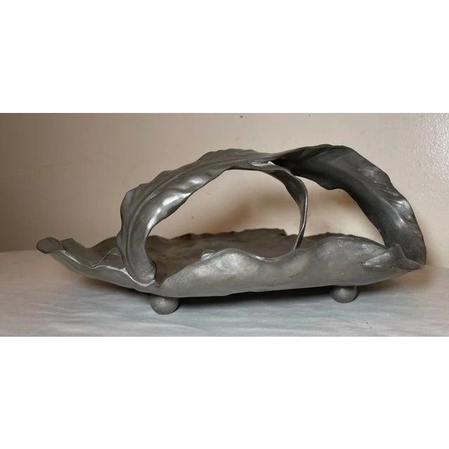 Gray 1920s Large j.r Hannig Pewter Art Nouveau Figural Footed Platter Centerpiece Tray Dish For Sale - Image 8 of 12