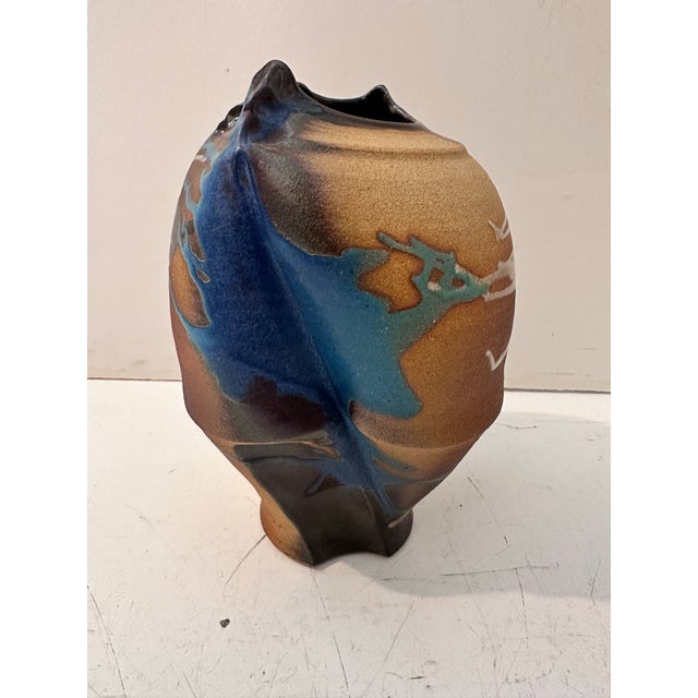 Brown Multicolor Sculptural Ceramic Vessel For Sale - Image 8 of 11