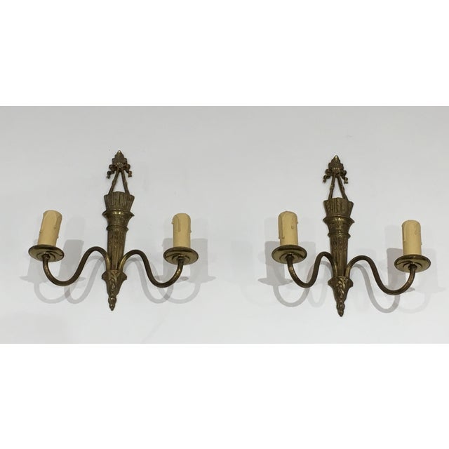 Metal Louis The 16th Style Bronze Wall Sconces with Quiver and Ribbons - A Pair For Sale - Image 7 of 13