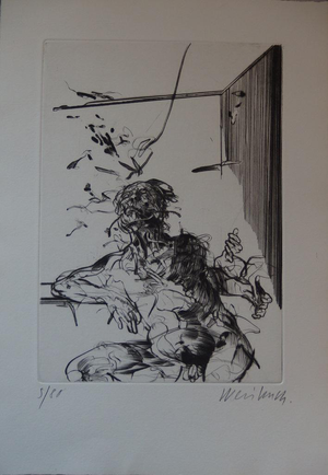 Claude Weisbuch, Nude At the Counter, 1975, Etching