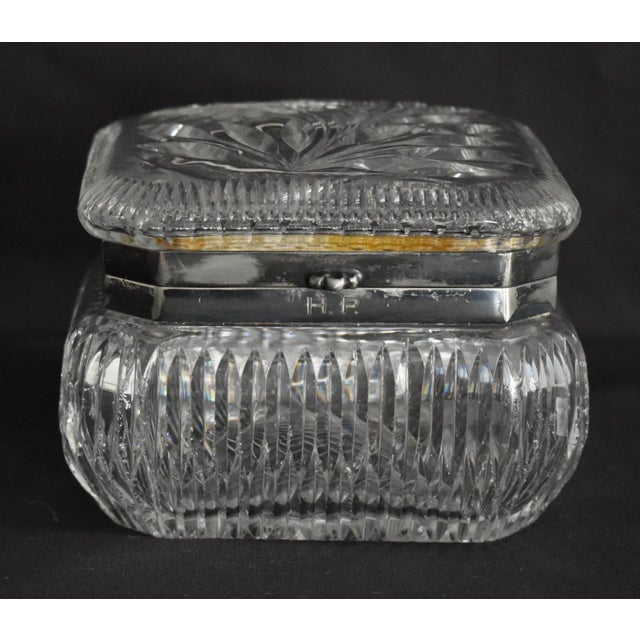 Antique Brilliant Cut Glass Lidded Box W/Silver Plate Trim For Sale In Philadelphia - Image 6 of 9