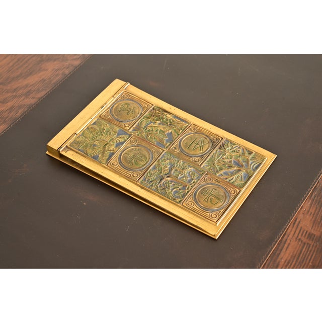 Art Deco Tiffany Studios New York Bookmark Pattern Bronze Doré and Enamel Notepad Holder For Sale - Image 3 of 14