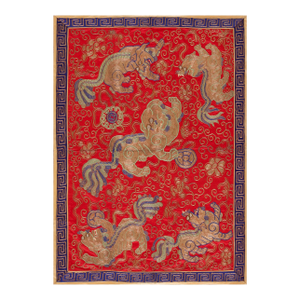 Elevated Red Ground Color Figural Pattern Vintage Silk & Gold Thread Chinese Embroidery