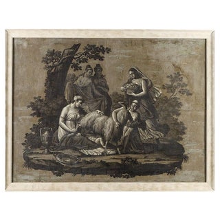 Zeus Fed by the Goat Amalthée, 1800s, Wallpaper Fragment, Framed For Sale