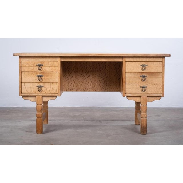 1960s Brutalist Oak Desk by Henning Kjærnulf, Denmark, 1960s For Sale - Image 5 of 10