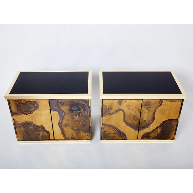 Brass Pair of Isabelle and Richard Faure Oxidized Brass Cabinets Buffets 1970s For Sale - Image 8 of 13