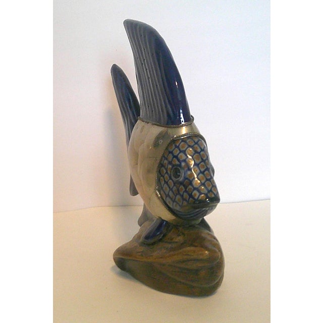 Mexican Integrated/Ceramic Pottery Fish Sculpture Brass Scale Armor Attributed to Sergio Bustamante For Sale - Image 3 of 10