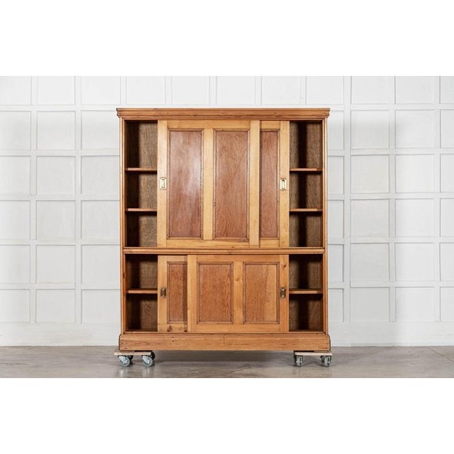 circa 1890 Large 19thC English Pine Housekeepers Cabinet W164.5 x D41.5 x H187.5 cm Internal shelf depth 30 cm Weight 86Kg