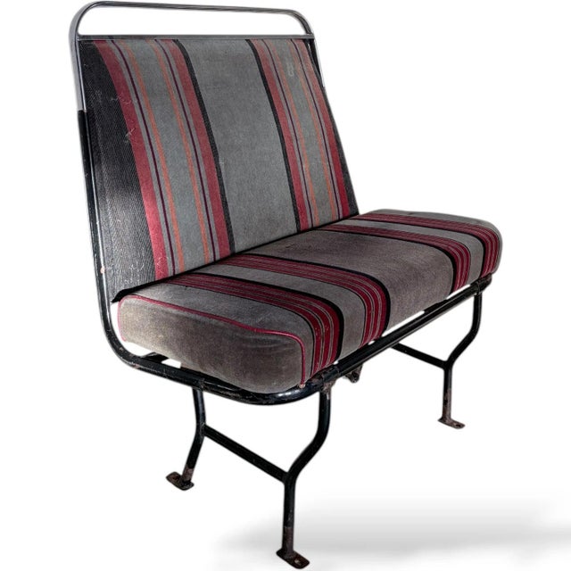 Industrial Vintage Industrial Bench with Racing Stripe Upholstery For Sale - Image 3 of 9