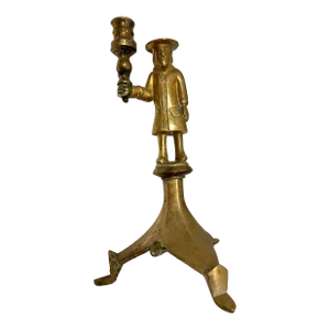 Vintage Brass Colonial Man Holding a Torch Candle Holder