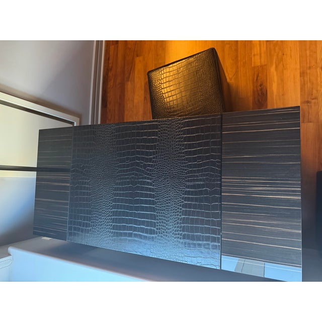 Wood Luxury Vanity Table Ebony and Embossed Croc Leather From Rossetto, Made in Italy, Like New For Sale - Image 7 of 8