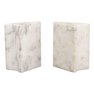 Modern White Marble Book Form Bookends, Pair For Sale