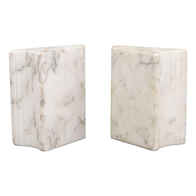 Modern White Marble Book Form Bookends, Pair For Sale