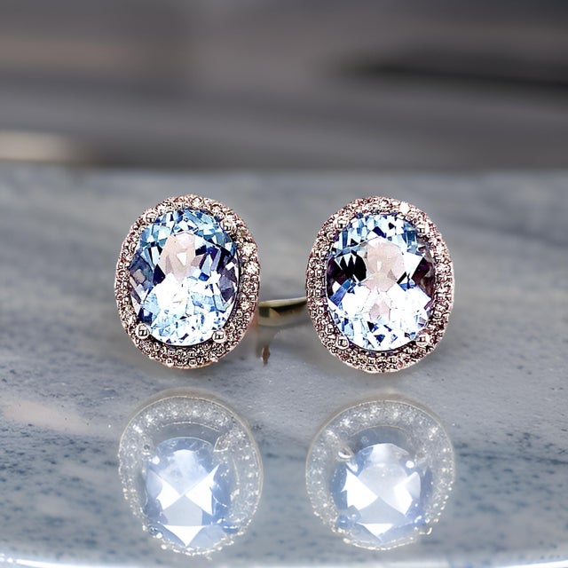 2010s Natural Aquamarine Diamond Stud Earrings 14k WG 5.46 TCW Certified For Sale - Image 5 of 15