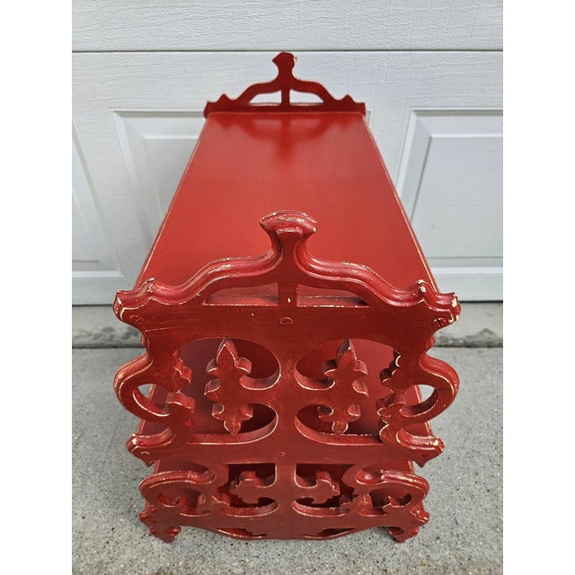 Red Red and White Antiqued Etagere Side Table For Sale - Image 8 of 10