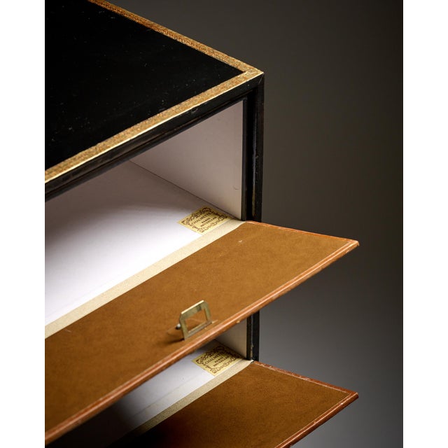 Animal Skin Vintage French Pair of Leather Covered Filing Cabinets, Casters For Sale - Image 7 of 10