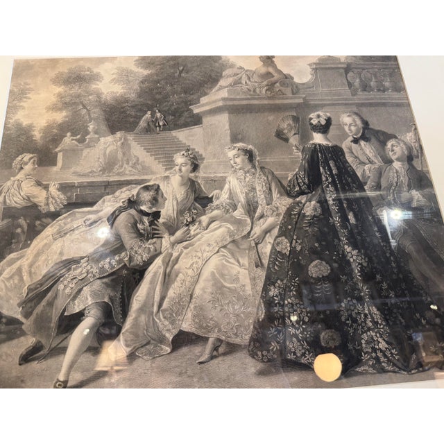Rococo Antique 19th Century Engraving “The Declaration of Love” After Jean François De Troy, C. 1890, Large Framed Romantic Scene [Mc] For Sale - Image 3 of 8