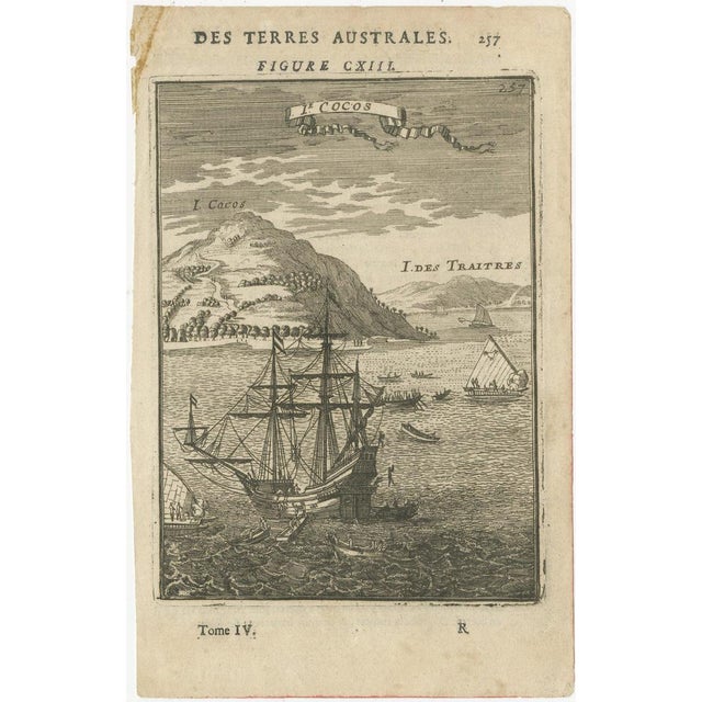 Antique engraving cocos island, maritime scene, manesson mallet, 1683 : a highly atmospheric and finely engraved 17th-...