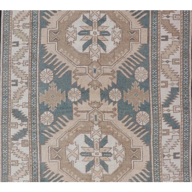 Antique White Vintage Turkish Oushak Rug With Geometric Medallions 3'10" X 6'7" For Sale - Image 8 of 10